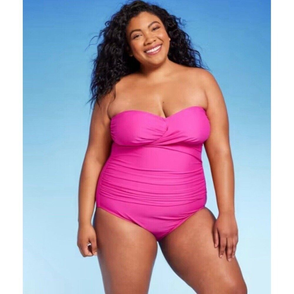 Kona Sol Women's Bandeau Halter One Piece Swimsuit Tummy Control